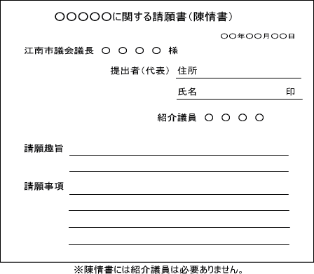 イラスト　請願書の書式例