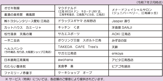 協力店舗一覧