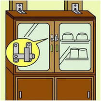 イラスト:L字金具と開き戸ストッパーを使用した例