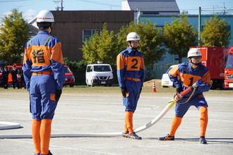 特別訓練披露で操法を披露する消防団第1分団